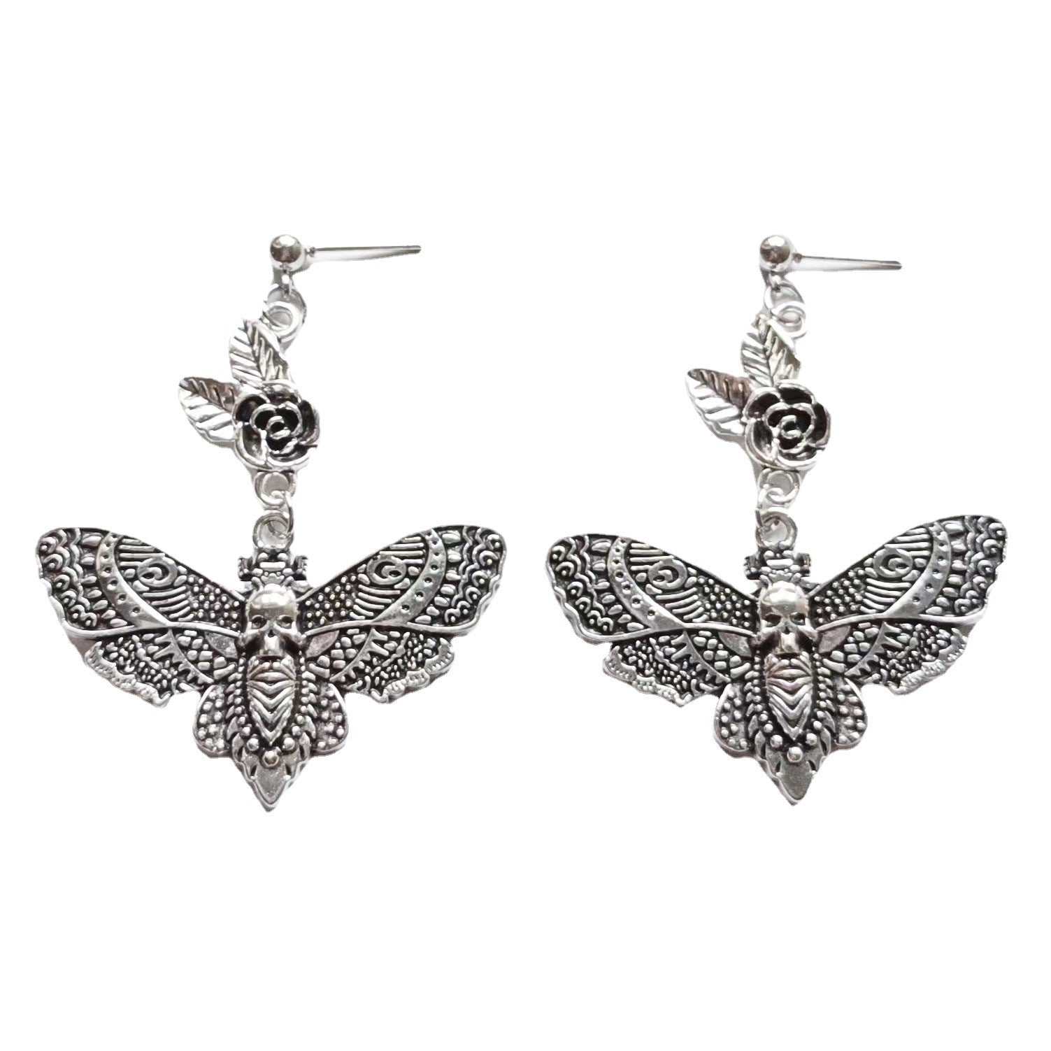 Wholesale Gothic Rose Moth Skull Earrings